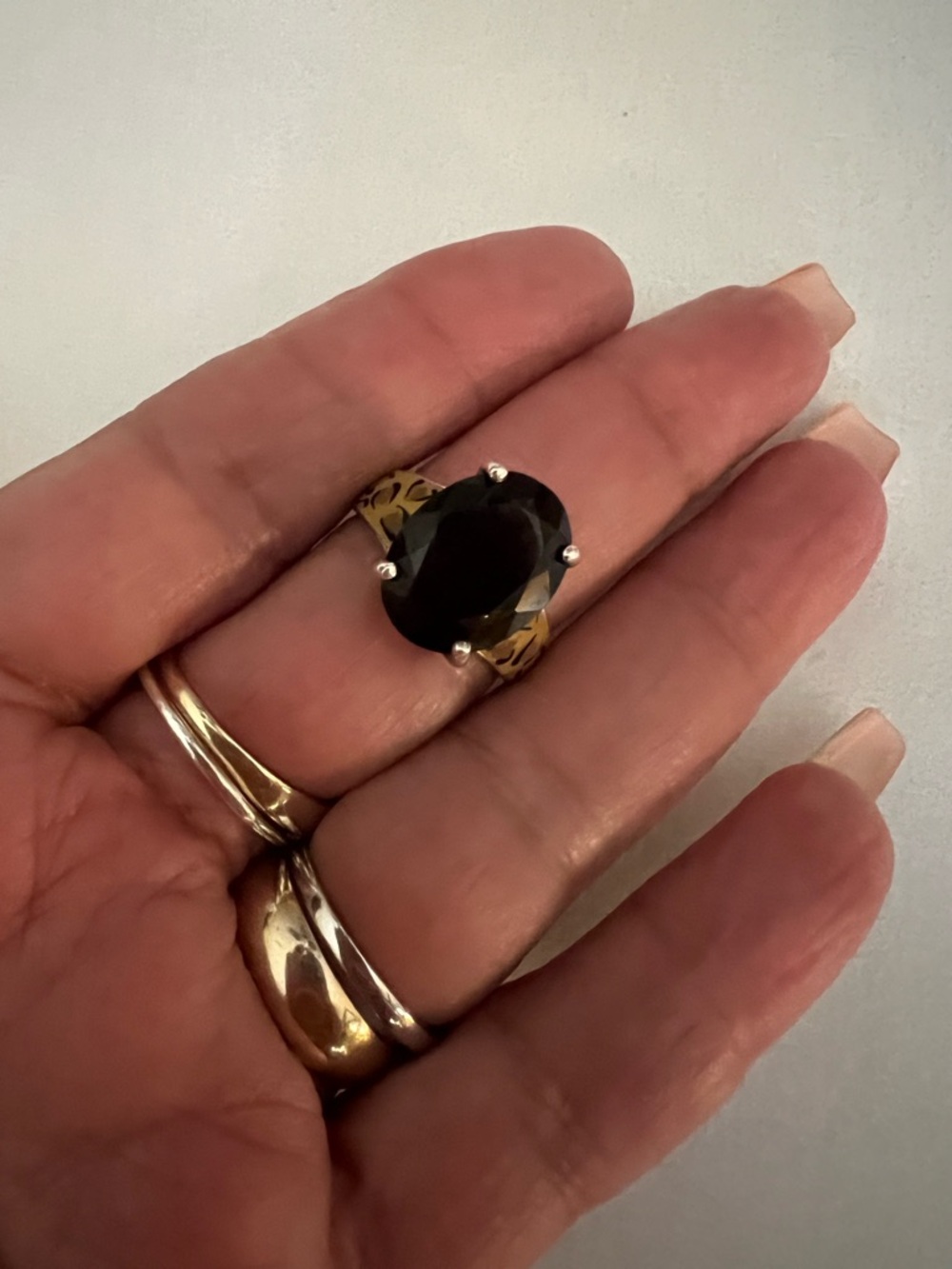 Vintage Leopard Print 925 Sterling Silver Smoky Quartz Oval Ring - Picture 3 of 8